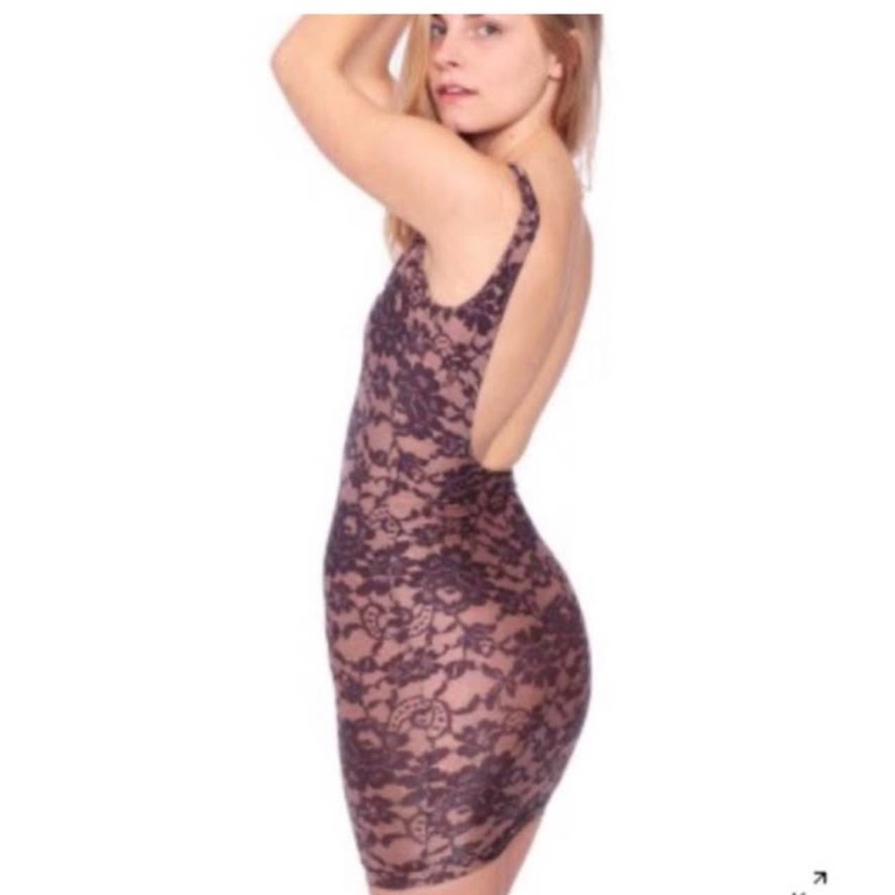 American Apparel Vintage Floral‎ Lace Tank Dress Nude/Black